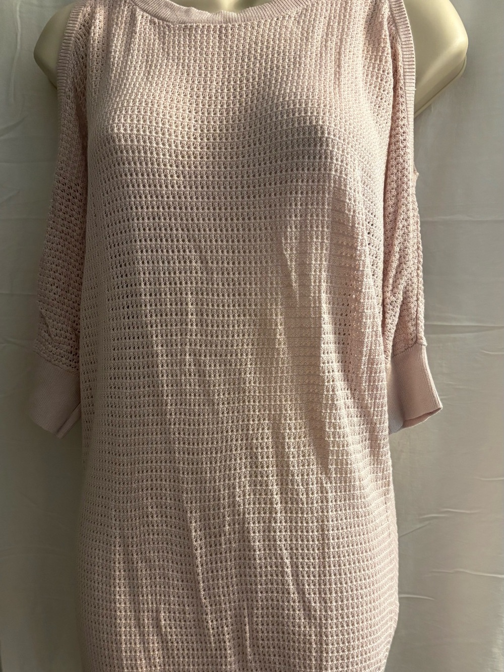 Express Pale Blush Waffle Knit Cold-Shoulder Dress